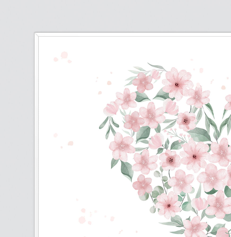 Conjunto com 4 Quadros Jardim Borboletas e Pássaros Rosa Moldura Filete Branca - Horizontal