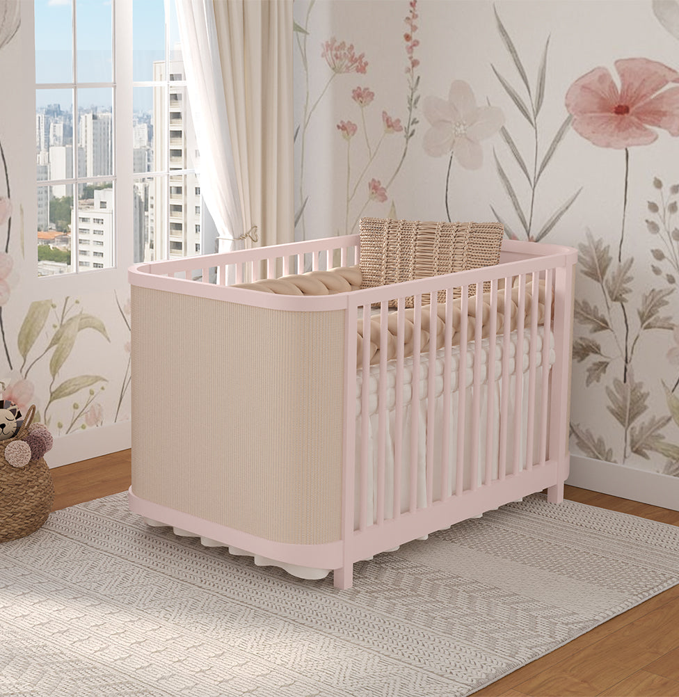 Berço Raika 3 em 1 Com Palha - Rosa Claro