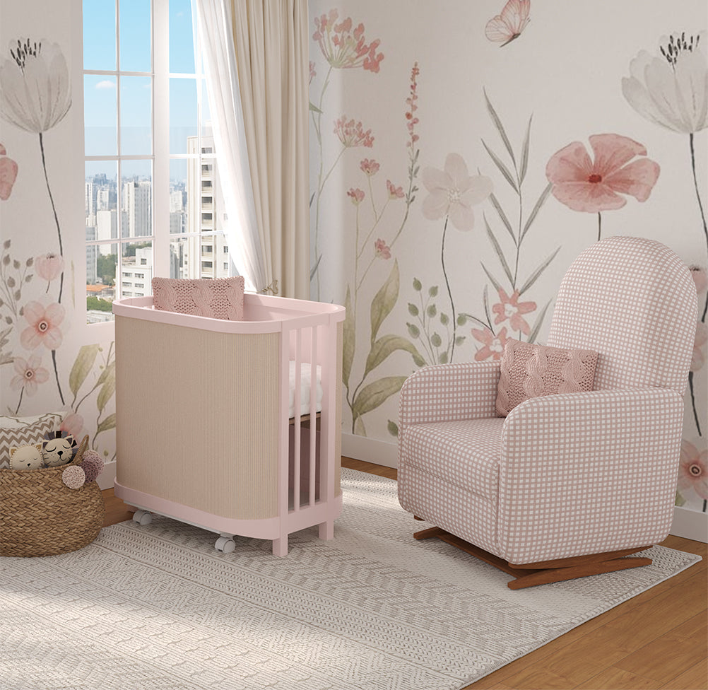 Berço Raika 3 em 1 Com Palha - Rosa Claro
