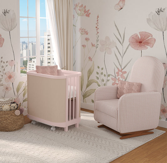 Berço Raika 3 em 1 Com Palha - Rosa Claro