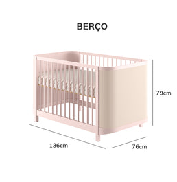 Berço Raika 3 em 1 Com Palha - Rosa Claro