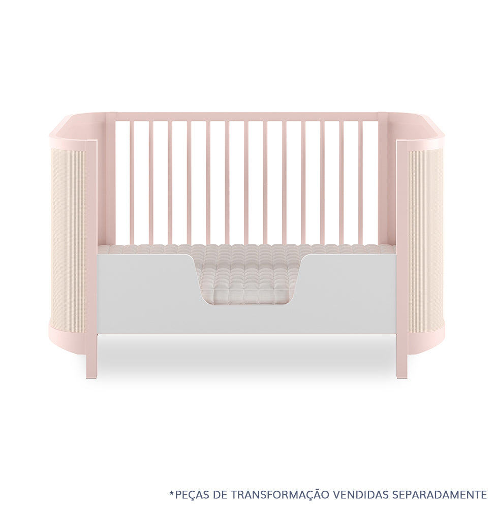 Berço Raika 3 em 1 Com Palha - Rosa Claro