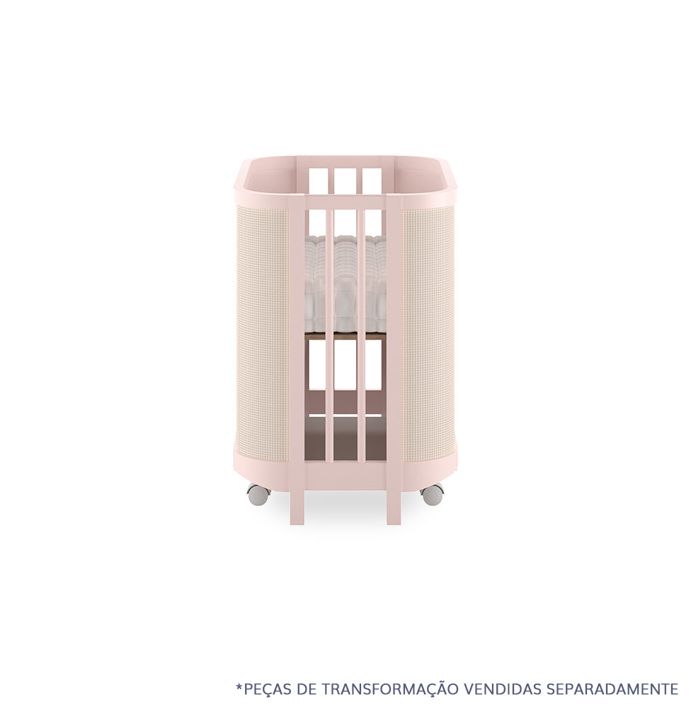Berço Raika 3 em 1 Com Palha - Rosa Claro