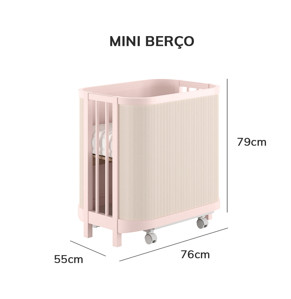 Berço Raika 3 em 1 Com Palha - Rosa Claro