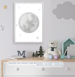 Quadro Infantil Lua Cheia Aquarela Cinza - Vertical