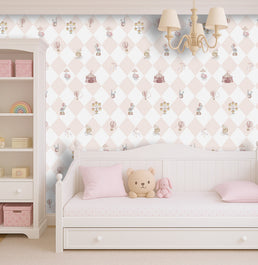 Papel de Parede Infantil Circo com Losango - Rosa