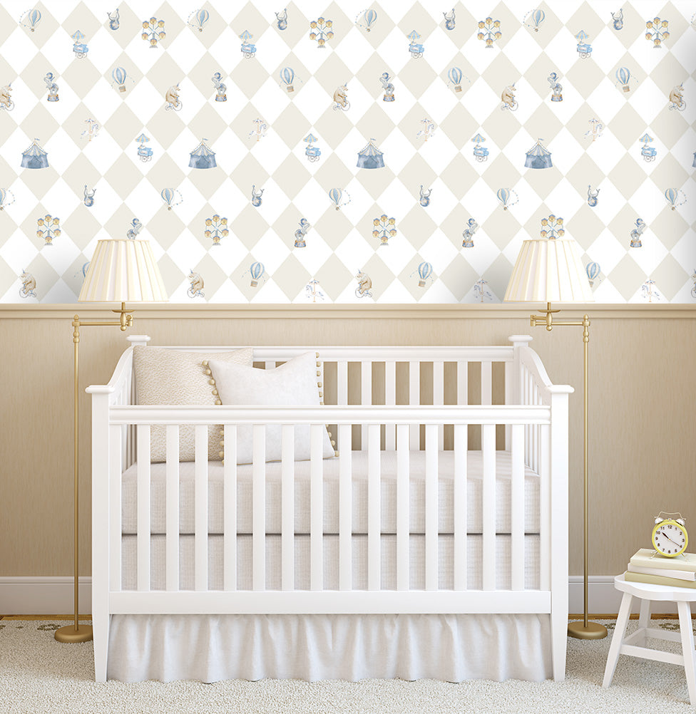 Papel de Parede Infantil Circo com Losango - Bege