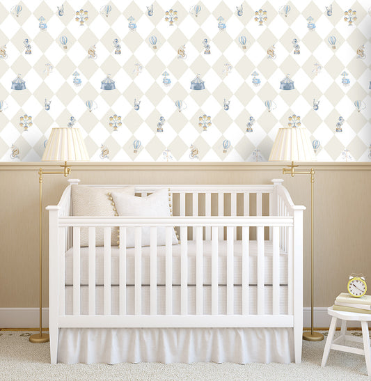 Papel de Parede Infantil Circo com Losango - Bege
