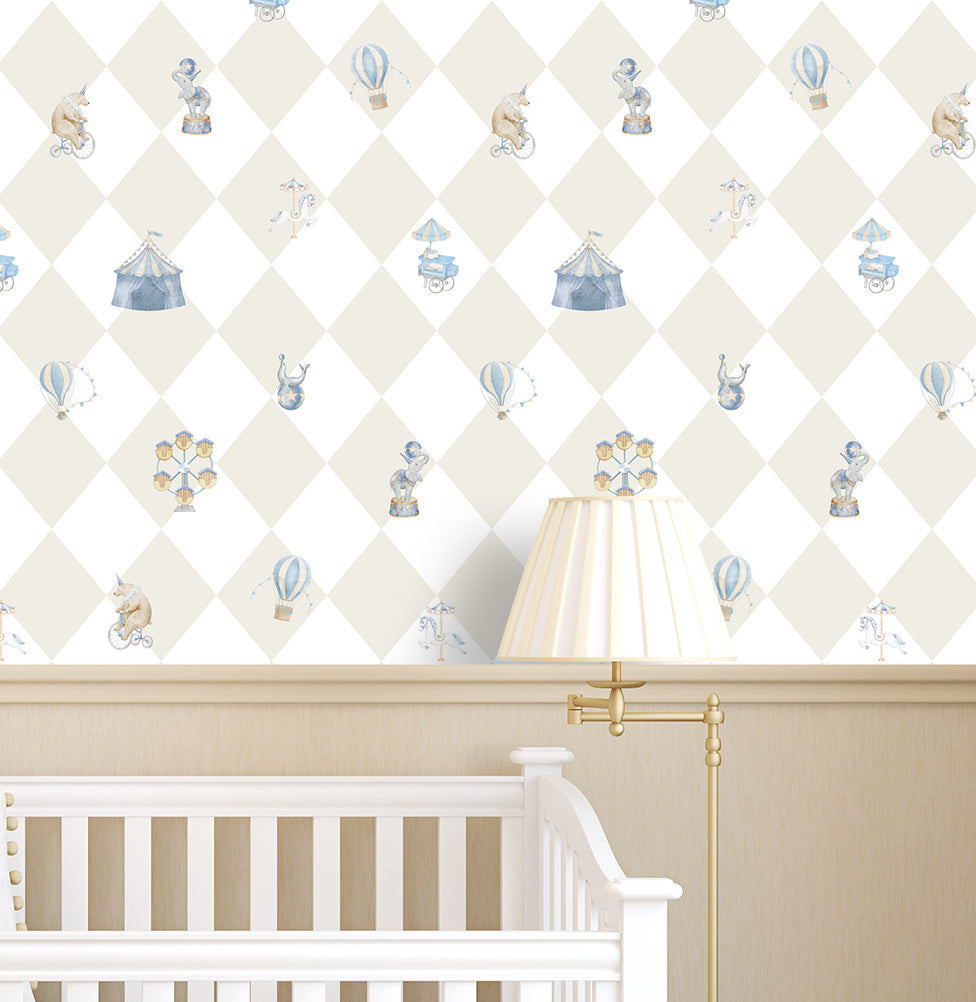 Papel de Parede Infantil Circo com Losango - Bege