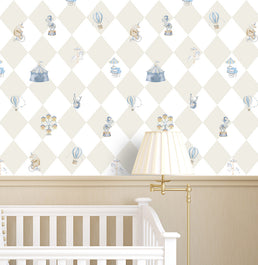 Papel de Parede Infantil Circo com Losango - Bege