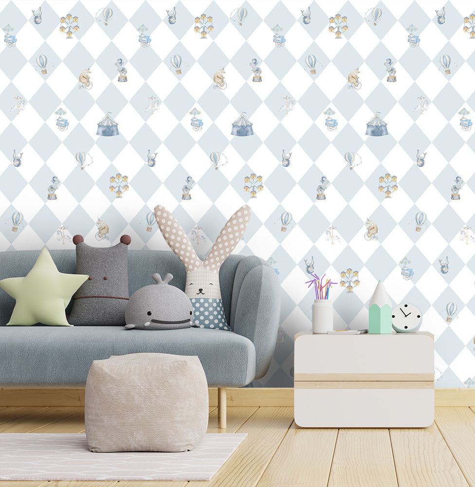 Papel de Parede Infantil Circo com Losango - Azul