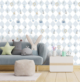 Papel de Parede Infantil Circo com Losango - Azul