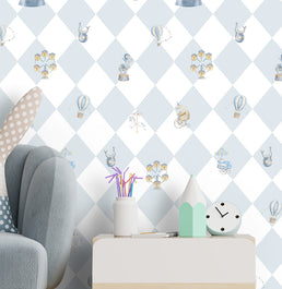 Papel de Parede Infantil Circo com Losango - Azul