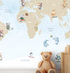 Papel de Parede Infantil Mapa com Animais Esportistas - Mural