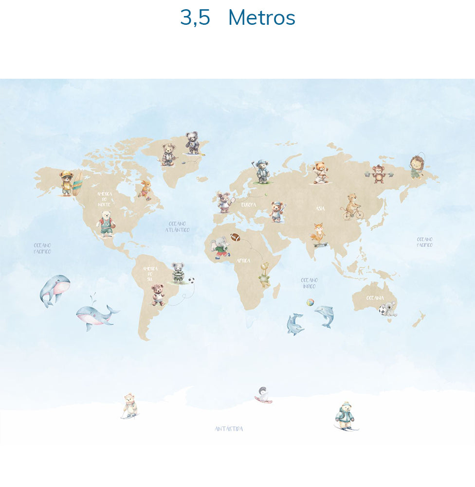 Papel de Parede Infantil Mapa com Animais Esportistas - Mural