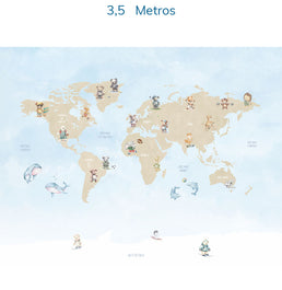 Papel de Parede Infantil Mapa com Animais Esportistas - Mural