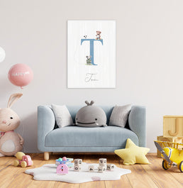 Quadro Infantil com Animais Esportistas Inicial Personalizado - Vertical