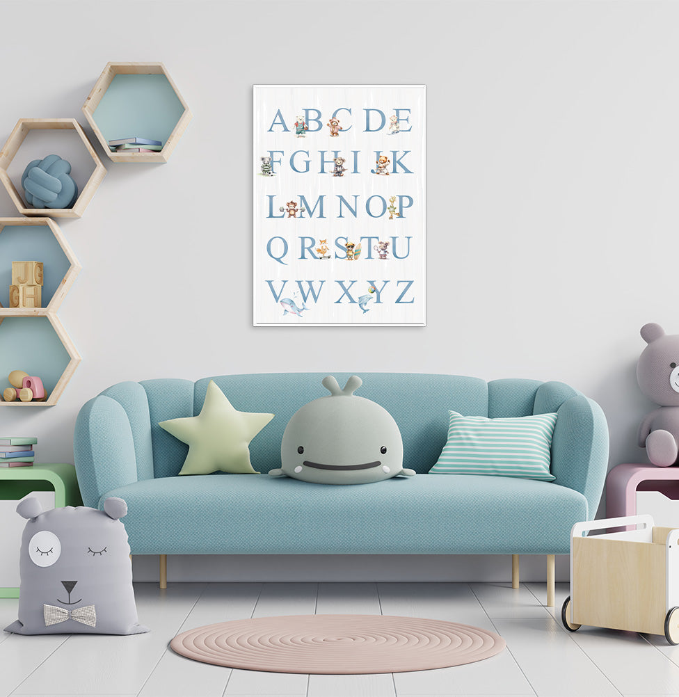 Quadro Infantil Alfabeto com Animais Esportistas - Vertical