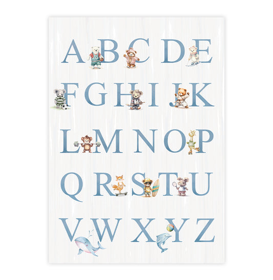 Quadro Infantil Alfabeto com Animais Esportistas - Vertical