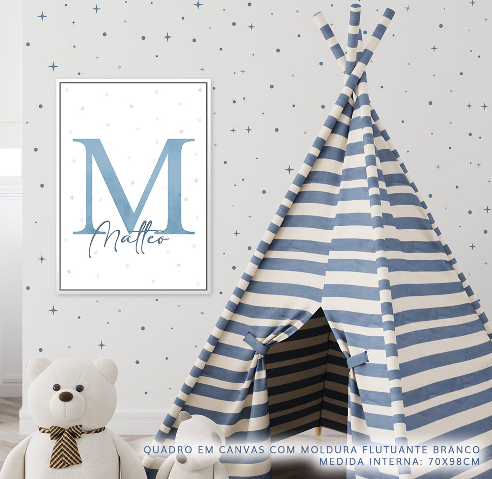 Quadro Infantil Inicial com Estrelas Azul - Personalizado - Vertical