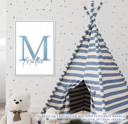 Quadro Infantil Inicial com Estrelas Azul - Personalizado - Vertical