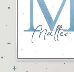 Quadro Infantil Inicial com Estrelas Azul - Personalizado - Vertical