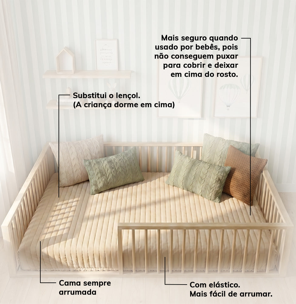 Colcha Casal Com Elástico Listra - Bege
