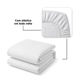 Colcha Casal Com Elástico Listra - Branco