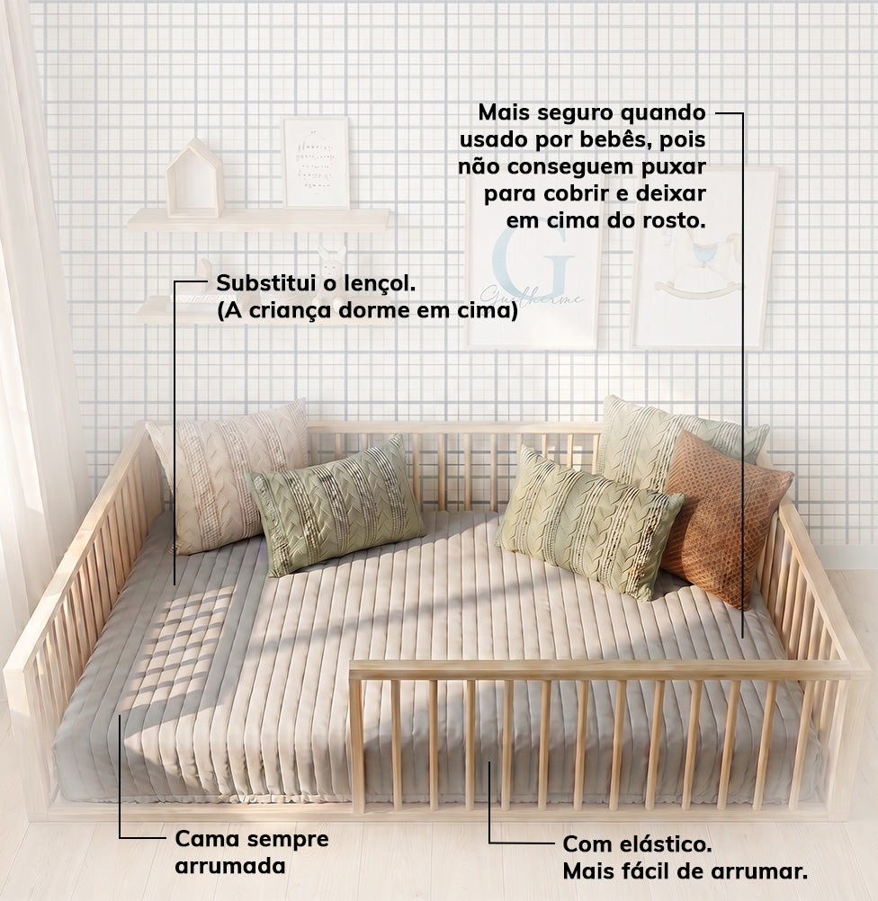 Colcha Casal Com Elástico Listra - Cinza