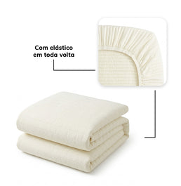 Colcha Casal Com Elástico Listra - Cru