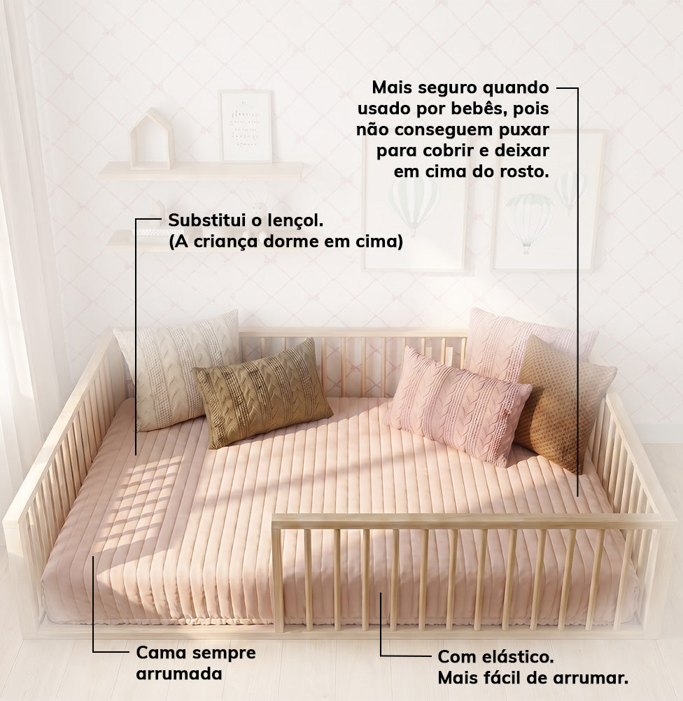 Colcha Casal Com Elástico Listra - Rosa Chá