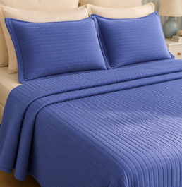 Kit Colcha Casal Listra 3 Peças - Azul Jeans