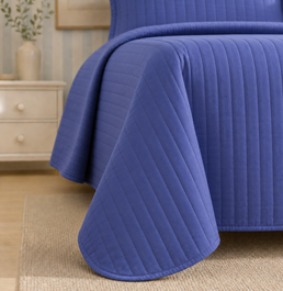 Kit Colcha Casal Listra 3 Peças - Azul Jeans