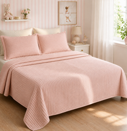 Kit Colcha Casal Listra 3 Peças - Rosa Chá
