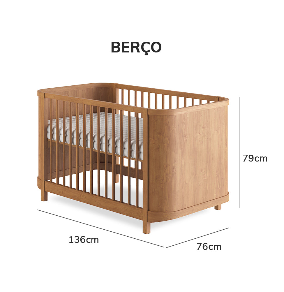 Berço Raika 3 em 1 Fechado - Freijó