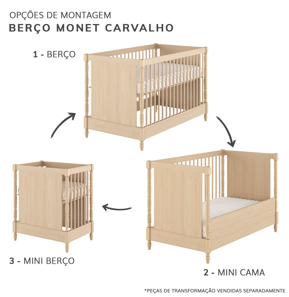Berço Monet 3 em 1 - Carvalho