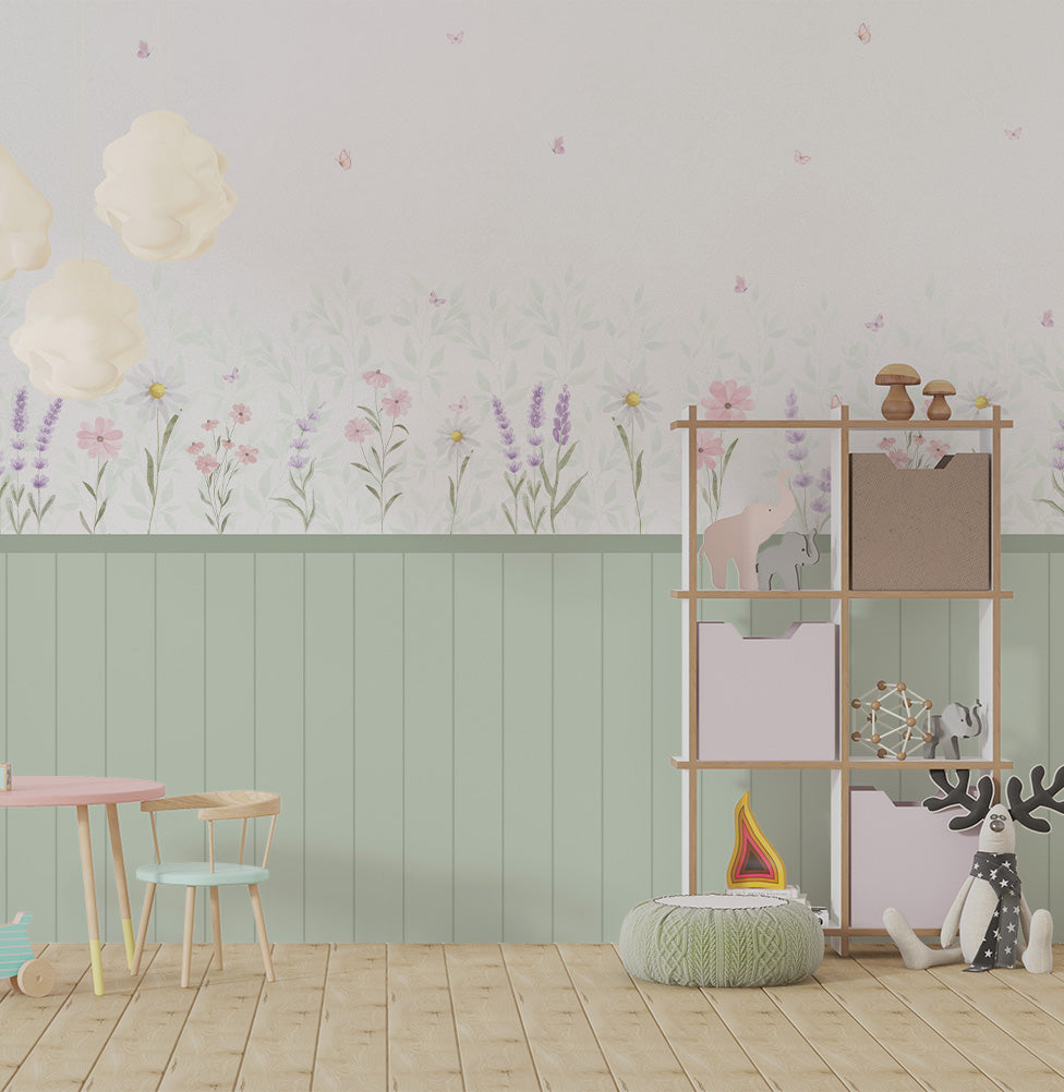 Papel de Parede Flores, Margaridas, Lavandas Cor Única - Mural