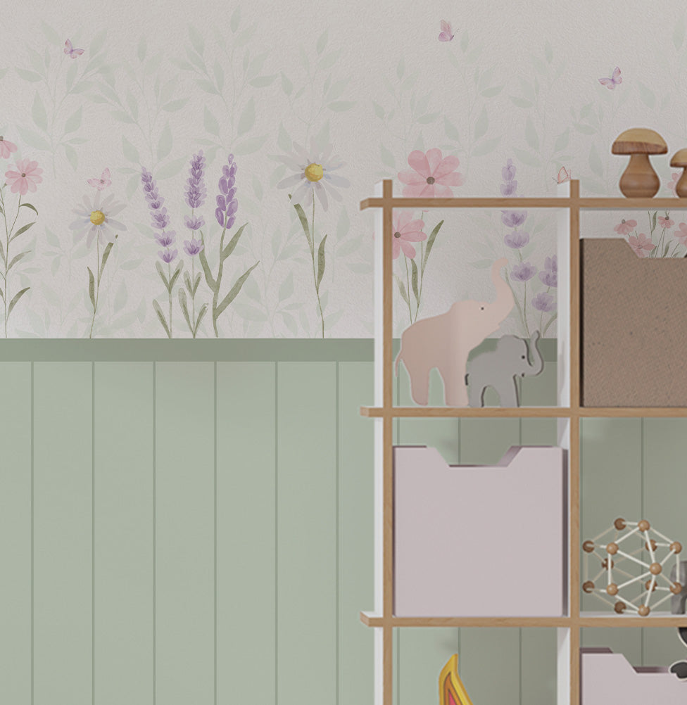 Papel de Parede Flores, Margaridas, Lavandas Cor Única - Mural