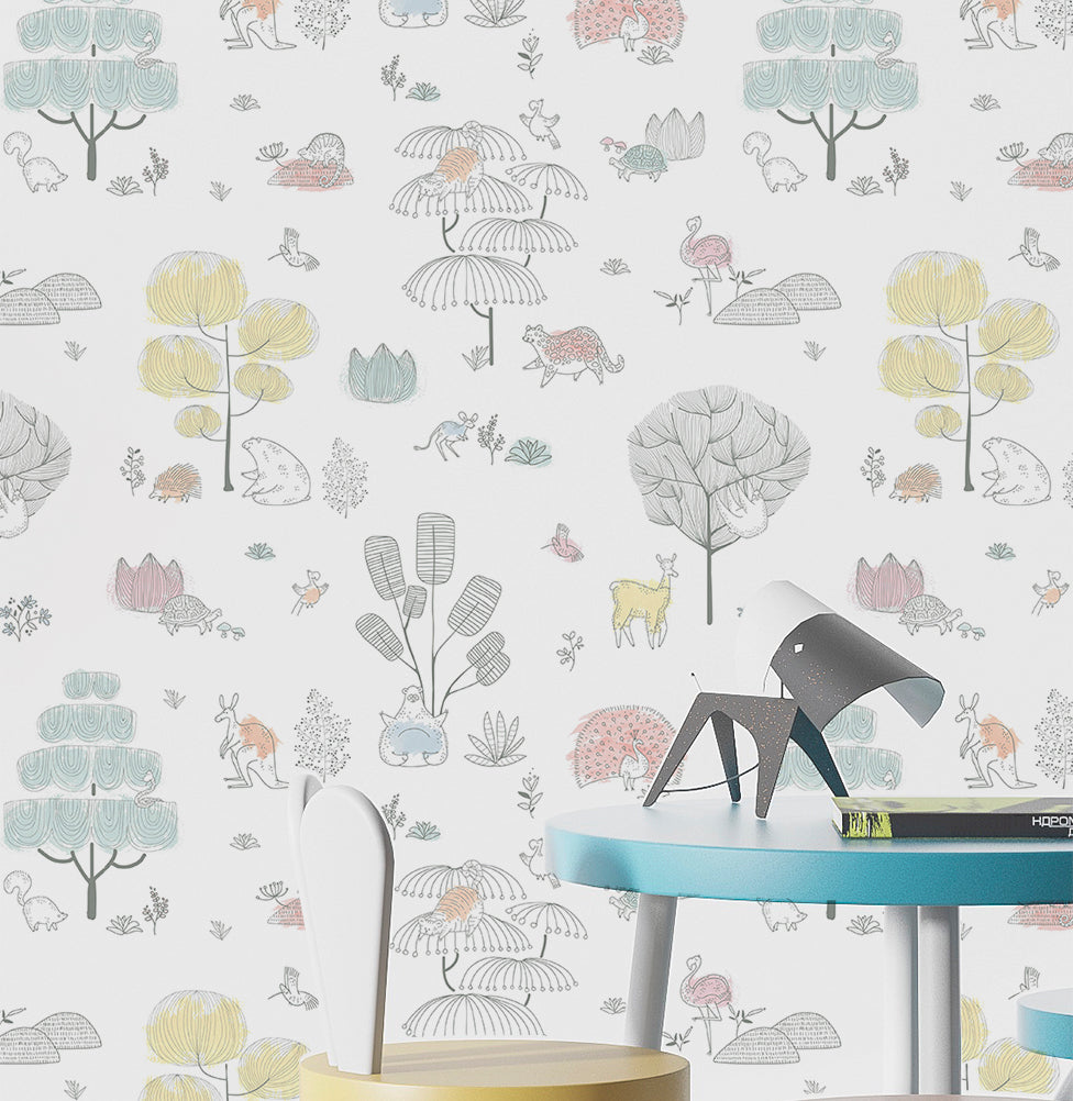 Papel de Parede Adesivo Árvores e Bichos Color 3,00 x 3,00m - Bota Fora