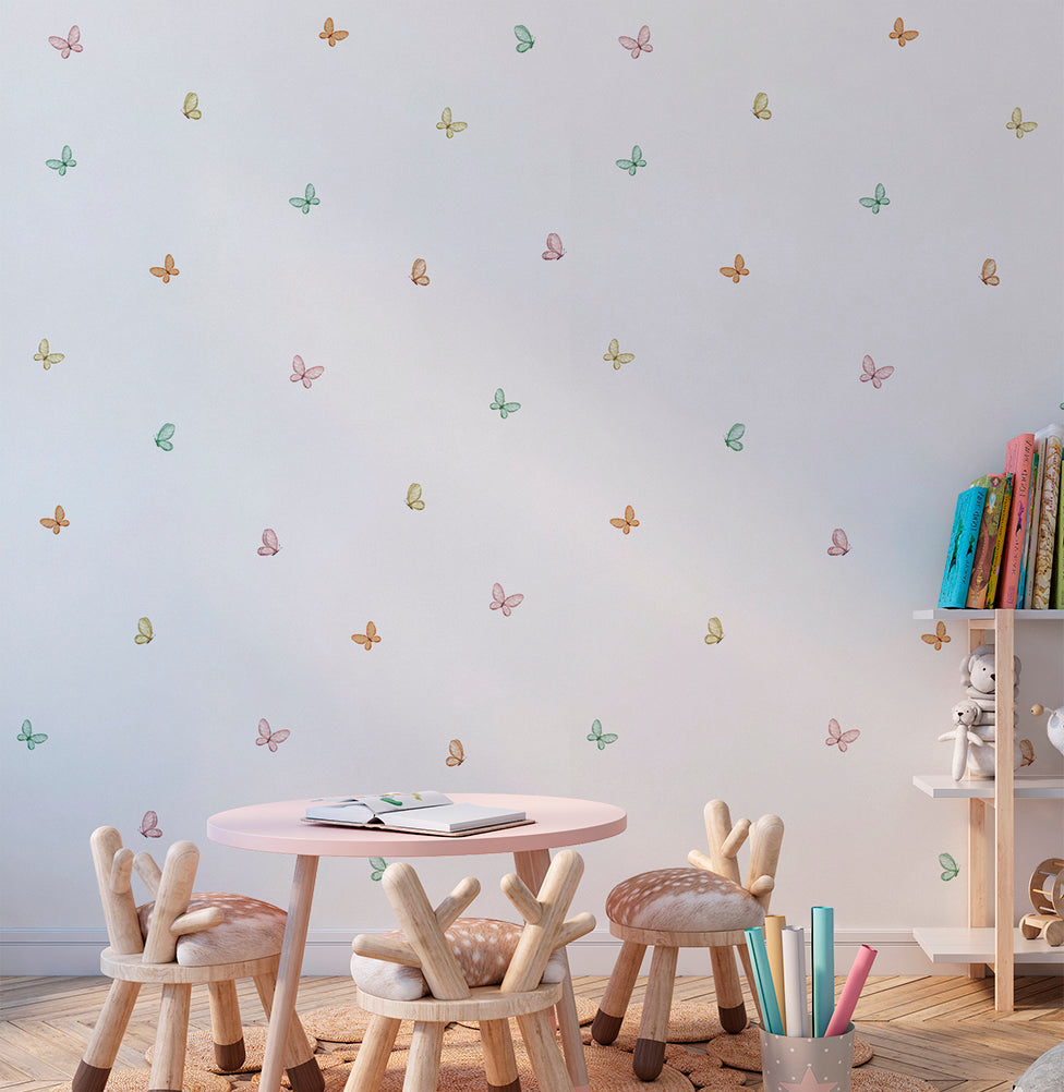 Papel de Parede Adesivo Borboleta Flores do Campo Verde 3,50 x 1,70m - Bota Fora