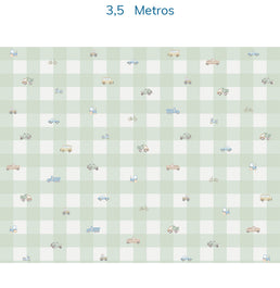 Papel de Parede Xadrez com Carros Aquarela Verde - Mural