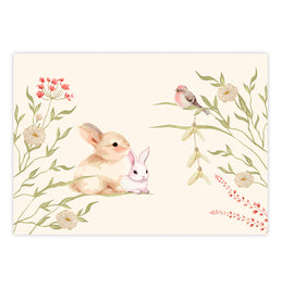 Quadro Infantil Coelho Floral Família Secrets Bege