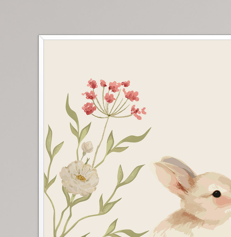 Quadro Infantil Coelho Floral Família Secrets Bege