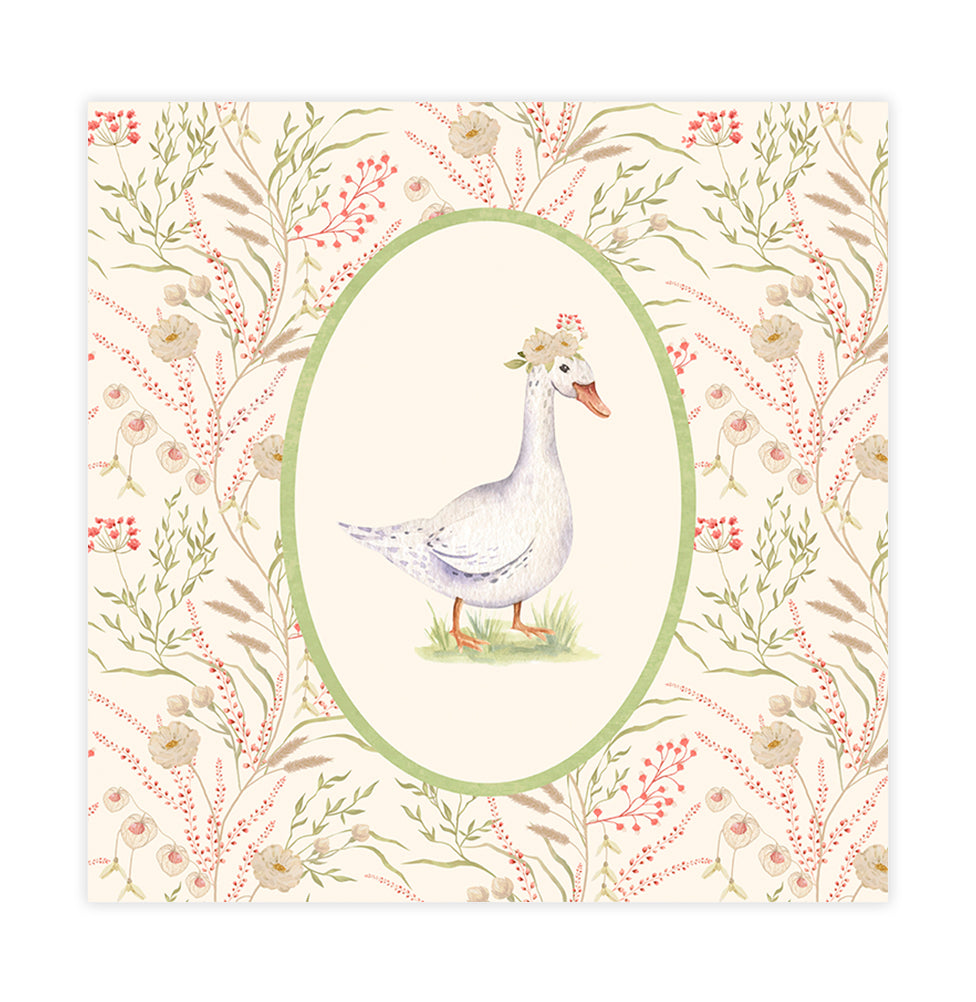 Quadro Infantil Ganso Floral Secrets Bege