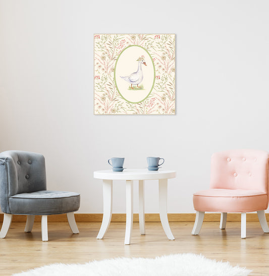 Quadro Infantil Ganso Floral Secrets Bege