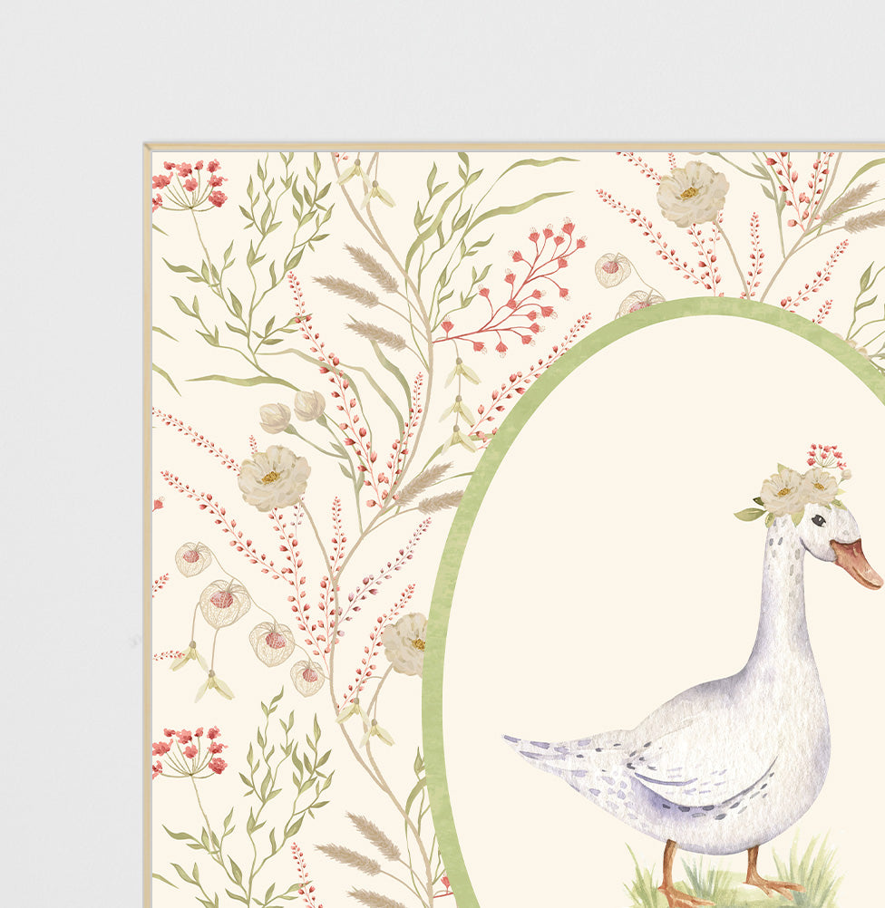 Quadro Infantil Ganso Floral Secrets Bege