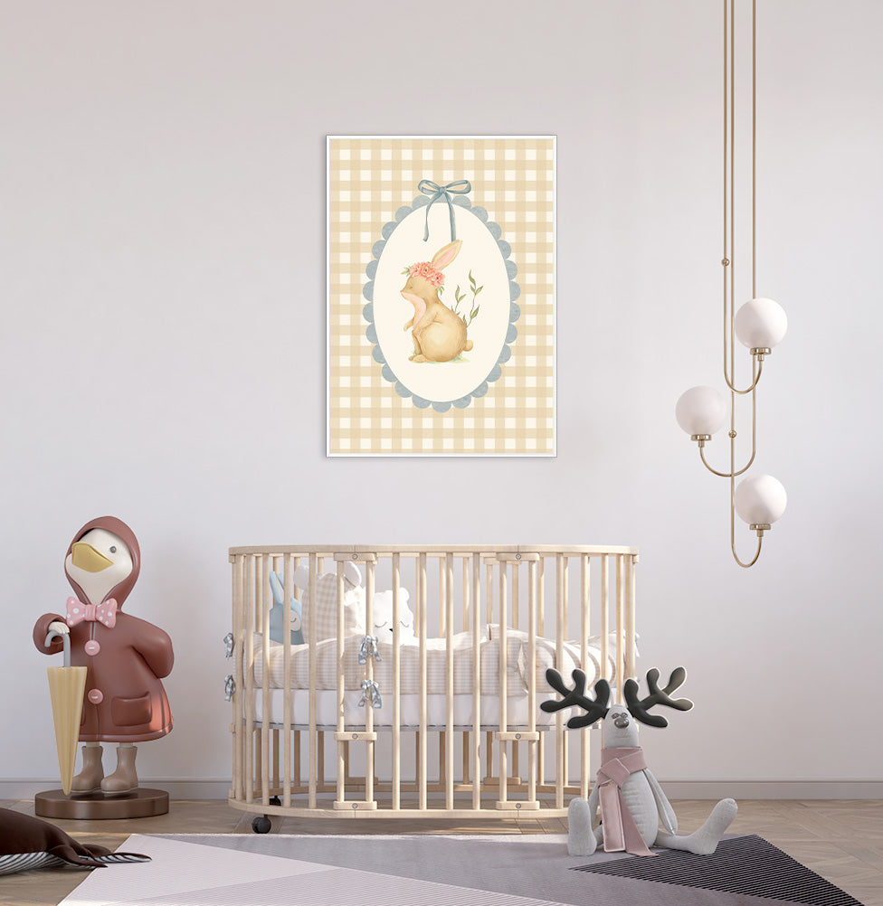 Quadro Infantil Coelho Xadrez Secrets Bege