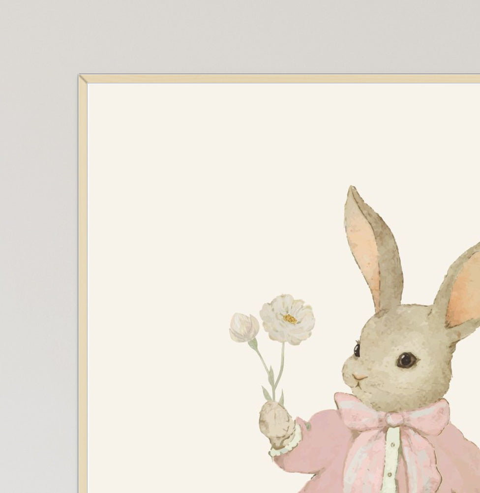Quadro Infantil Coelha Rosa com Flor Secrets Bege