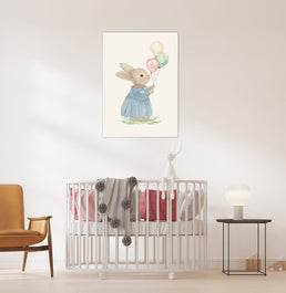 Quadro Infantil Coelha Azul com Balões Secrets Bege