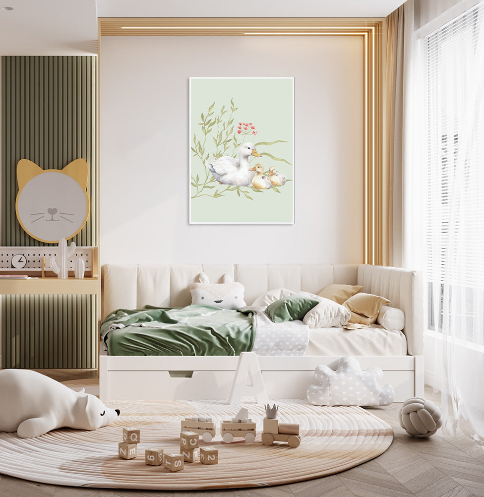Quadro Infantil Ganso Família Secrets Verde